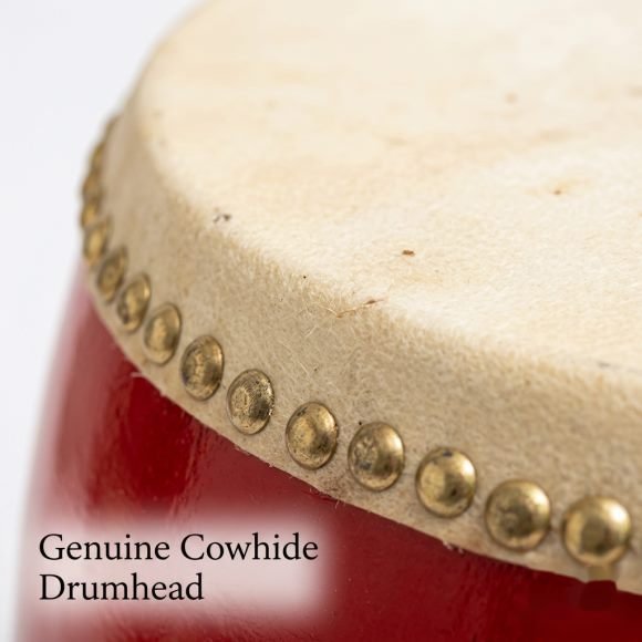 Red lion dance drum with custom printed head - white background product shot