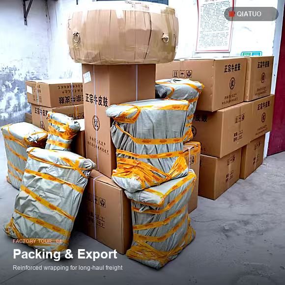 Export cartons and foil-reinforced packing on pallets at QiaTuo warehouse